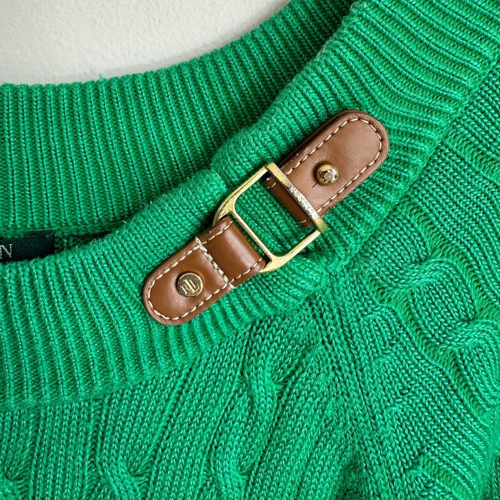 Lauren Ralph Lauren Cable Knit Round Neck 3/4 Sleeve Sweater Green Size Small - Picture 3 of 7